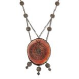 A CARNELIAN ISLAMIC VERSE PENDANT NECKLACE