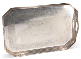 A LARGE VICTORIAN SILVER-PLATED GALLERIED TRAY