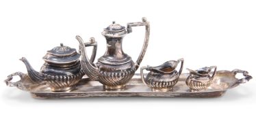 AN ELIZABETH II MINIATURE SILVER FOUR-PIECE TEA AND COFFEE SET