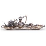 AN ELIZABETH II MINIATURE SILVER FOUR-PIECE TEA AND COFFEE SET