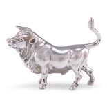 AN ELIZABETH II MINIATURE SILVER SPANISH FIGHTING BULL