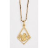 A CAPRICORN ZODIAC PENDANT ON A 9 CARAT GOLD BOX LINK CHAIN