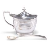 A GEORGE III SILVER MUSTARD AND ASSOCIATED SPOON