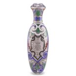 A 19TH CENTURY CONTINENTAL SILVER AND ENAMEL SCENT FLASK