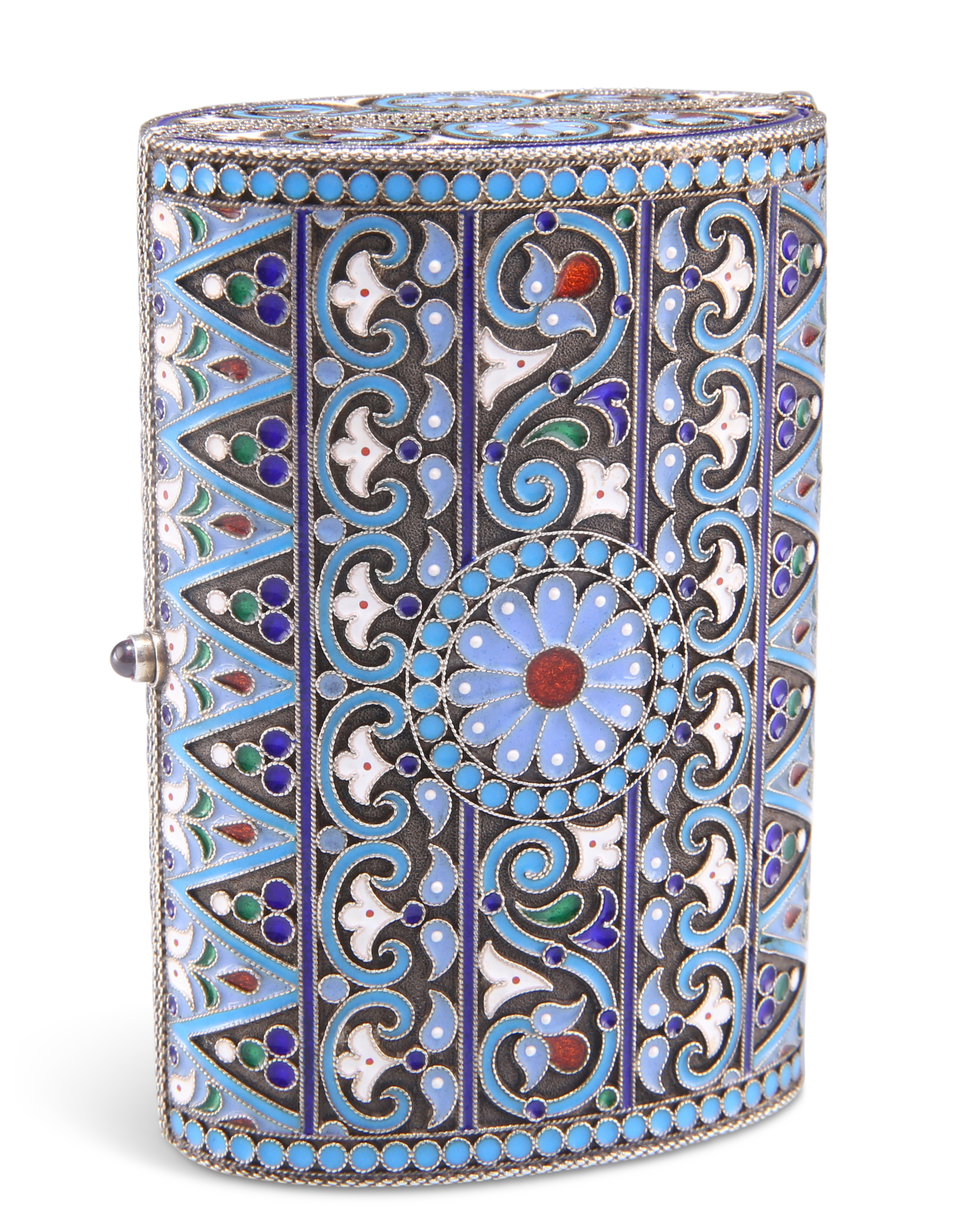 A RUSSIAN SILVER AND CHAMPLEVÉ ENAMEL BOX