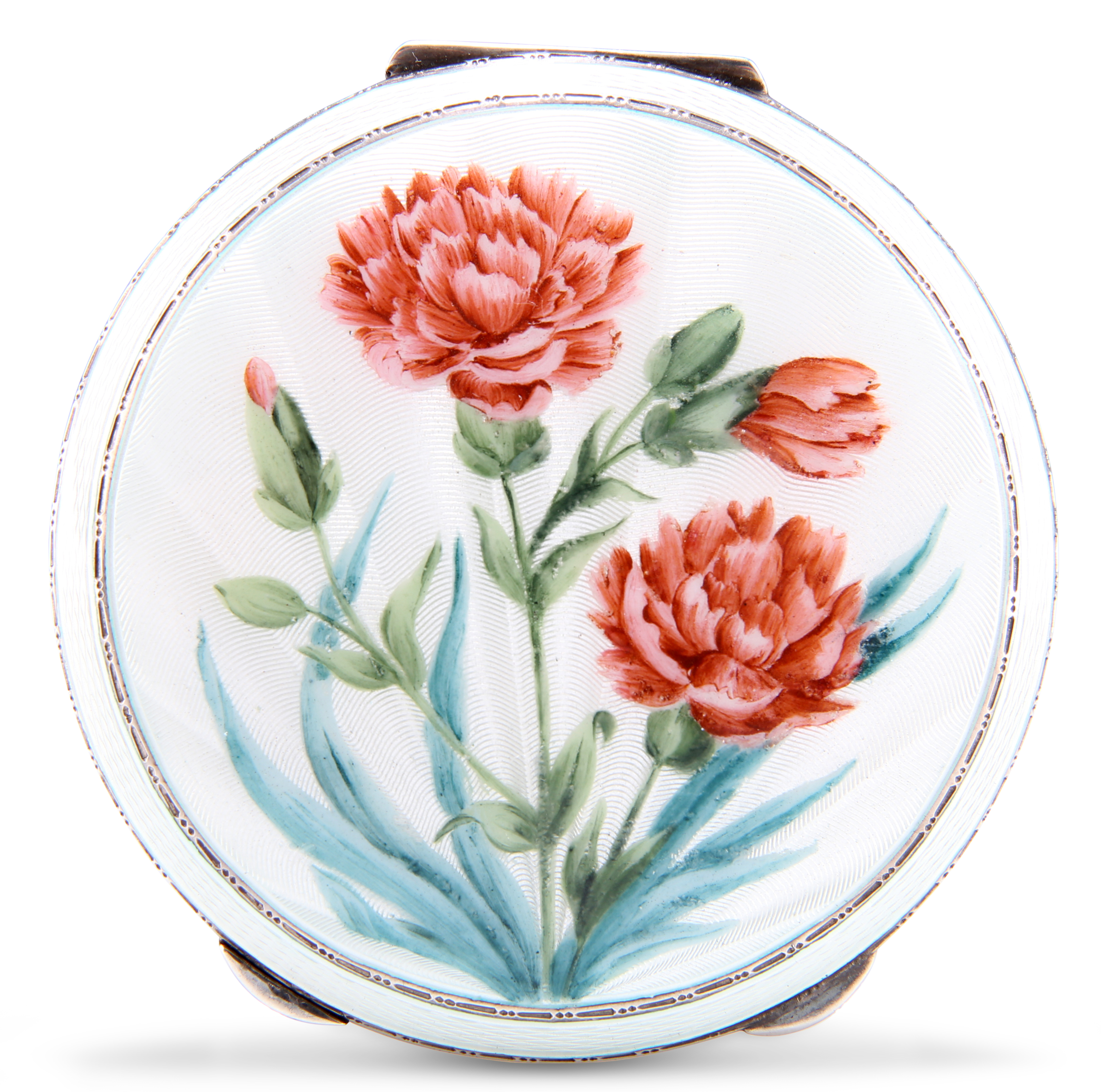 AN ELIZABETH II SILVER AND ENAMEL COMPACT