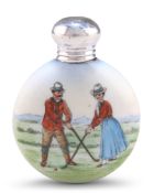AN EARLY 20TH CENTURY SILVER-TOPPED PORCELAIN SCENT FLASK