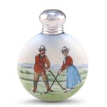 AN EARLY 20TH CENTURY SILVER-TOPPED PORCELAIN SCENT FLASK