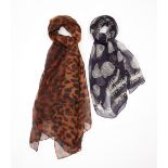 ALEXANDER MCQUEEN - TWO SKULL PRINT SILK SCARVES / SHAWLS