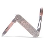 AN ELIZABETH II SILVER COMBINATION PENKNIFE AND SCISSORS