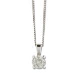 A SOLITAIRE DIAMOND PENDANT, ON AN 18 CARAT WHITE GOLD CHAIN