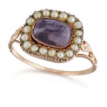 AN AMETHYST AND SEED PEARL CLUSTER RING