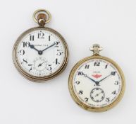 TWO RAILWAY-THEMED OPEN FACE POCKET WATCHES