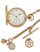AN 18 CARAT GOLD HUNTER POCKET WATCH AND CHAIN