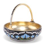 A RUSSIAN SOVIET-PERIOD SILVER AND ENAMEL SWING-HANDLE BOWL