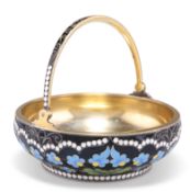 A RUSSIAN SOVIET-PERIOD SILVER AND ENAMEL SWING-HANDLE BOWL