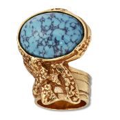 YVES SAINT LAURENT - A GILT-METAL AND PASTE ARTY RING