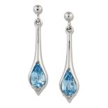 A PAIR OF 9 CARAT WHITE GOLD BLUE TOPAZ AND DIAMOND PENDANT EARRINGS