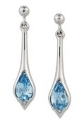 A PAIR OF 9 CARAT WHITE GOLD BLUE TOPAZ AND DIAMOND PENDANT EARRINGS