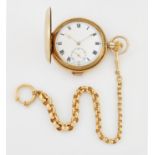 A GOLD FILLED QUARTER REPEATER HUNTER POCKET WATCH AND CHAIN