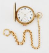 A GOLD FILLED QUARTER REPEATER HUNTER POCKET WATCH AND CHAIN