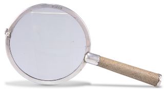 A GEORGE V SILVER AND SHAGREEN MAGNIFYING GLASS
