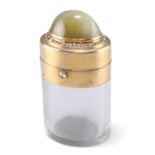 A VICTORIAN GOLD-MOUNTED CATS EYE CHRYSOBERYL AND DIAMOND SCENT BOTTLE