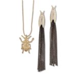 ALEXANDER MCQUEEN - A GILT BRASS BUG NECKLACE AND A PAIR OF PENDANT EARRINGS