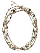 AN EXTENSIVE CULTURED PEARL AND GEMSTONE BEAD NECKLACE,