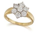 AN 18 CARAT GOLD DIAMOND CLUSTER RING