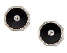 A PAIR OF ART DECO ONYX AND DIAMOND STUD EARRINGS