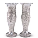 A PAIR OF VICTORIAN SILVER FLOWER VASES