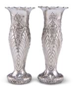 A PAIR OF VICTORIAN SILVER FLOWER VASES