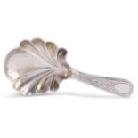 A GEORGE III SILVER CADDY SPOON