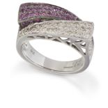 A 14 CARAT WHITE GOLD PINK SAPPHIRE AND DIAMOND RING