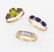 THREE 9 CARAT GOLD GEM-SET RINGS