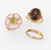 THREE 9 CARAT GOLD GEM-SET RINGS