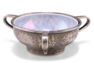 AN ARTS AND CRAFTS SILVER AND RUSKIN POTTERY BOWL