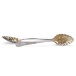 A NEAR PAIR OF GEORGE III SILVER BERRY SPOONS