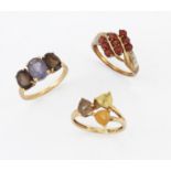 THREE 9 CARAT GOLD GEM-SET RINGS