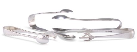 FOUR PAIRS OF SILVER SUGAR TONGS, VICTORIAN AND LATER