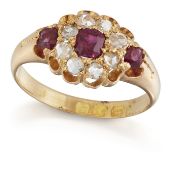 A VICTORIAN 18 CARAT GOLD RUBY AND DIAMOND CLUSTER RING