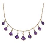 AN AMETHYST AND SEED PEARL FRINGE NECKLACE