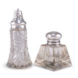 A GEORGE V SILVER-MOUNTED CUT-GLASS SUGAR CASTER