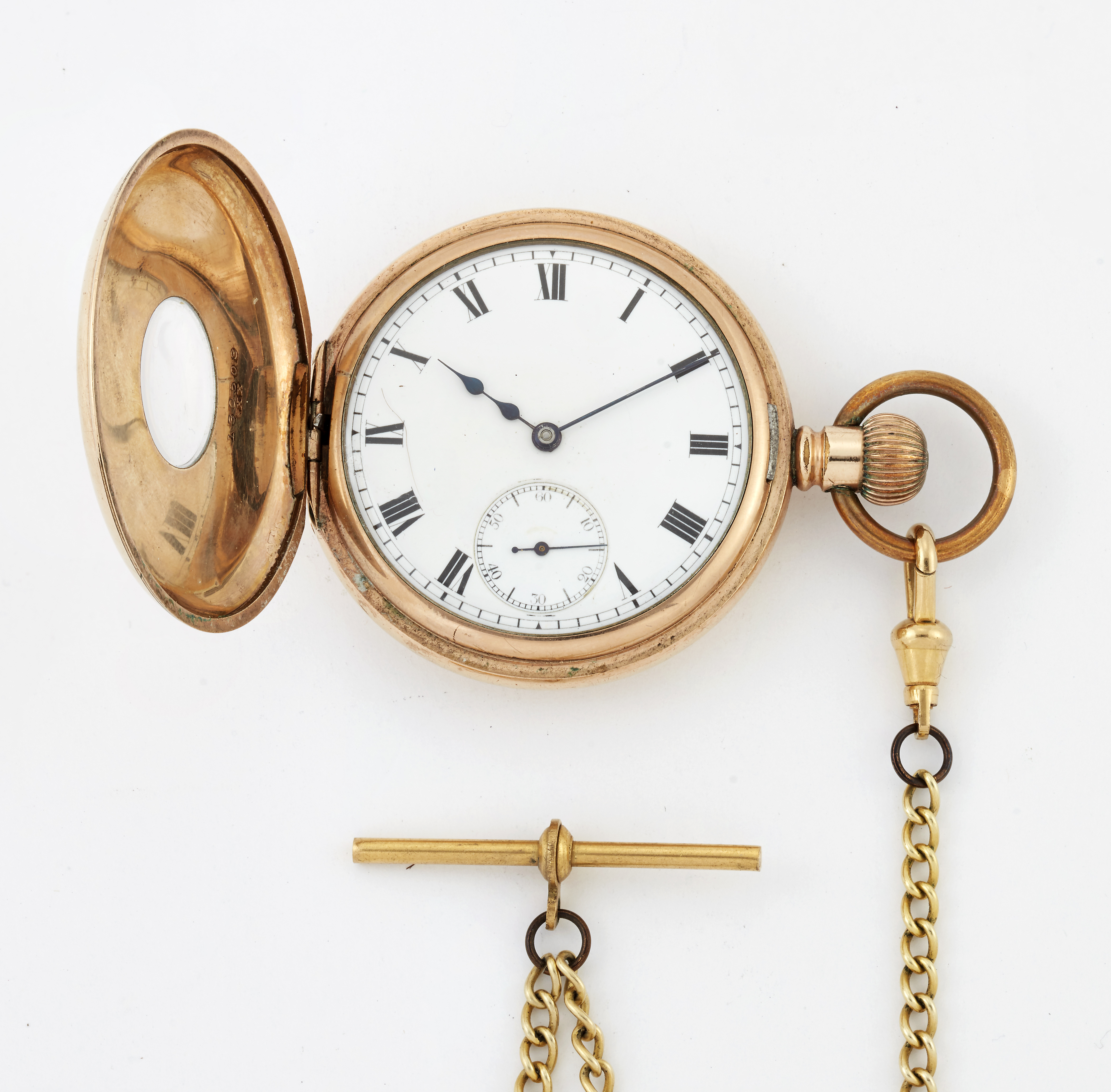 A GOLD-PLATED HALF HUNTER WALTHAM POCKET WATCH