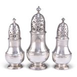 A SET OF THREE GEORGE I SILVER CASTERS