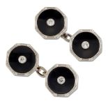 A PAIR OF ART DECO ONYX AND DIAMOND DOUBLE CUFFLINKS