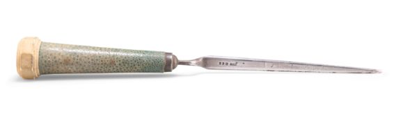 A GEORGE V SILVER AND SHAGREEN PAPER KNIFE