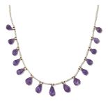 AN AMETHYST AND SEED PEARL FRINGE NECKLACE