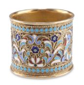 A RUSSIAN SILVER AND CHAMPLEVÉ ENAMEL NAPKIN RING